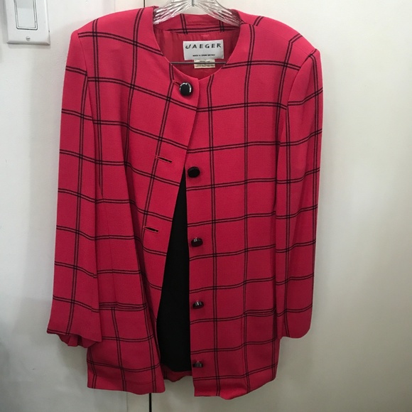 JAEGAR 2PC SUIT Red Linen Blend Jacket+ Skirt 4EUC - Picture 1 of 8